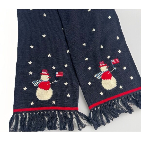 Grandmacore Christopher & Banks Christmas Scarf Snowman Stars USA 68 In Winter - Picture 2 of 6